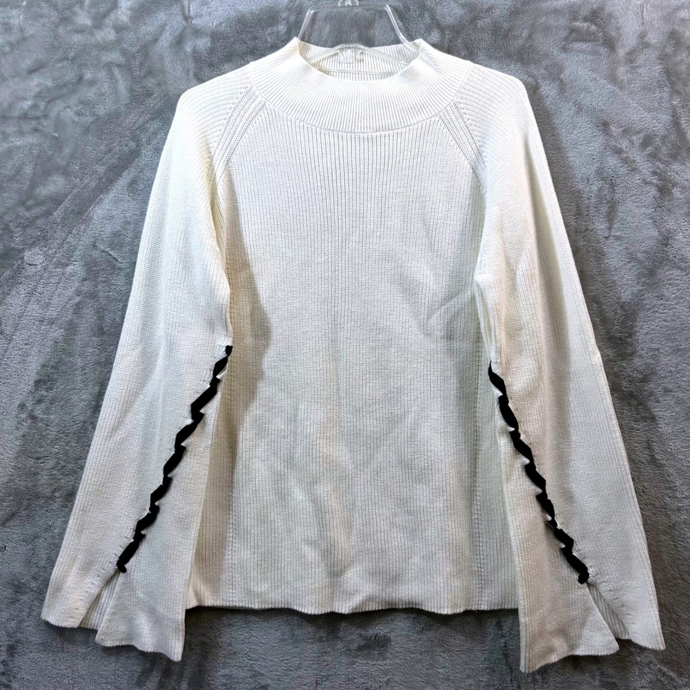 Style & Co White Ribbed Sweater Mock Neck Velvet Ribbon Coquette Ballet S NWT